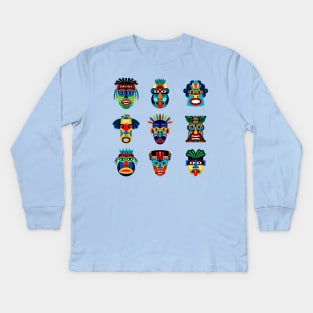 Zulu Aztec Warrior masks Kids Long Sleeve T-Shirt